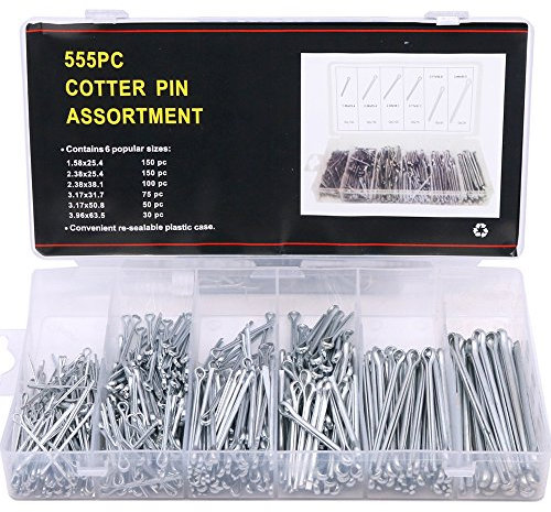 Glarks 555PCS resistente zincato Cotter pin assortimento kit