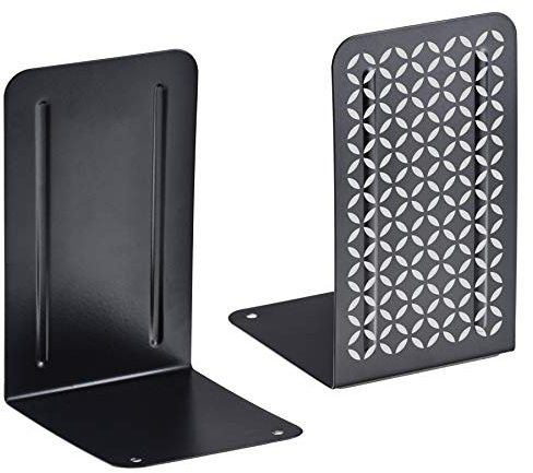 Acrimet Premium Buchstützen aus Metall rutschfest Schwerlast (Schwarz Buchstütze mit Silber Design) (1 Paar)