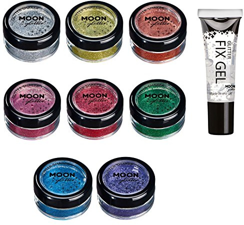 Fein Glitterstreuer von Moon Glitter - 100% kosmetische Glitzer für Gesicht, Körper, Nägel, Haare und Lippen - 5g - Set mit 8 Farben