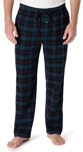 Amazon Essentials Pantalon de Pyjama Respirant en Flanelle (Disponible en Grandes Tailles et Grandes Longueurs) Homme, Rouge Cerise/Noir Motif Tartan Rouge et Noir Classique, L