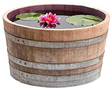 Temesso Media barrica con Madera Natural, Maceta de Madera Posible como Mini Estanque, auténtico Medio Barril macetero con 70 cm de diámetro (sin Accesorios)