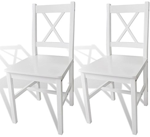 Tidyard 2er Set Küchenstuhl, Esszimmerstuhl, Holzstuhl mit Lehne, aus Massiver Kiefer, Weiß, 41,5 x 45,5 x 85,5 cm (B x T x H)