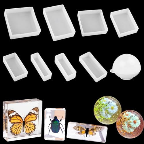 FineInno 9 Stück Rechteckige Epoxidharz Silikonform Sphärische Gießform Kristal Ball Resin Mold Harz Formen für Schmuckherstellung Sphere Schmuck