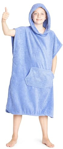 CityComfort Barn Hooded Handduk Poncho | 100% bomullsbyte mantel med fickor | Pojkar och flickor huva handduk poncho, perfekt för semester, simning, surfing, strand, bad, 6-9 år, Lila