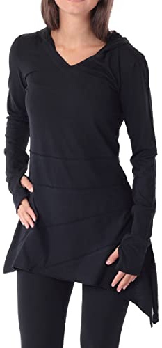 PUREWONDER Kleid Longshirt Tunika Elfenkleid Zipfelkapuze dr60 Schwarz L