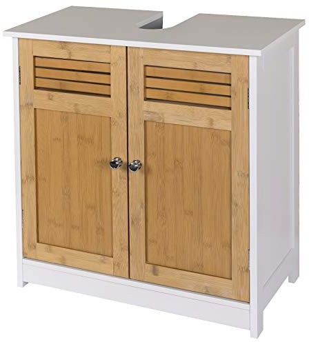 EUGAD Badezimmer-Waschtischunterschrank, im Landhausstil, mit Doppeltüren und höhenverstellbarem Regal, aus MDF und Bambus, 60 x 30 x 60 cm