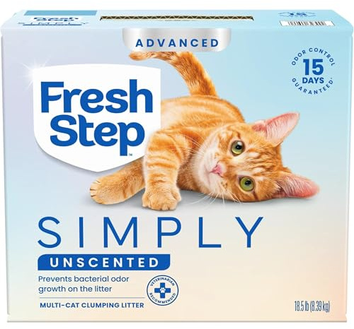 Fresh Step Advanced Simply Unscented Multi Cat Clumping Cat Litter, Low Dust, Odor Control with Activated Charcoal Tech, Compatible in Automatic Litter Boxes, 18.5 lb.