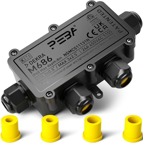 PEBA Wasserdicht Abzweigdose Erdkabel Kabelverbinder IP68 Verteilerdose steckdose aussen verteiler 4 mm-11 mm kabel für außen garten outdoor wasserdichte verbinder box 4-Wege Schwarz
