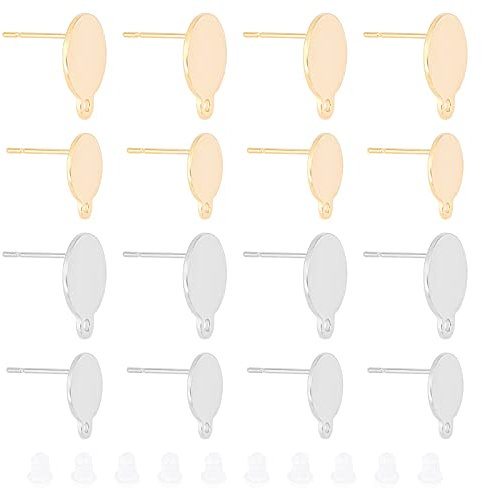 UNICRAFTALE Alrededor de 40 Pieza 2 Estilos Pendientes Redondos Planos Pendientes de Acero Inoxidable con Tuercas de Silicona Color Dorado Y Acero Inoxidable para Hacer Joyas Pin 0.7mm