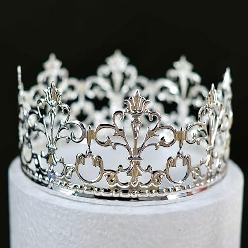 Decorazione per torta a forma di corona da principessa, vintage, per ragazzi e ragazze, decorazioni per torte per matrimoni (argento)