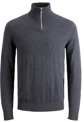 JACK & JONES Jjeemil stickad halv dragkedja Noos stickad tröja, dark grå melange, L