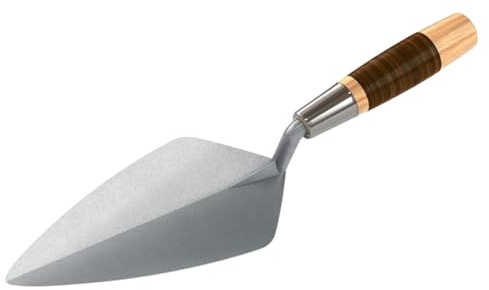 Bon Narrow London Forged Steel Brick Trowel - 9-1/2 Inch Blade with Premium Leather Handle - Single Piece Forged Carbon Steel, Heat Tempered for Strength