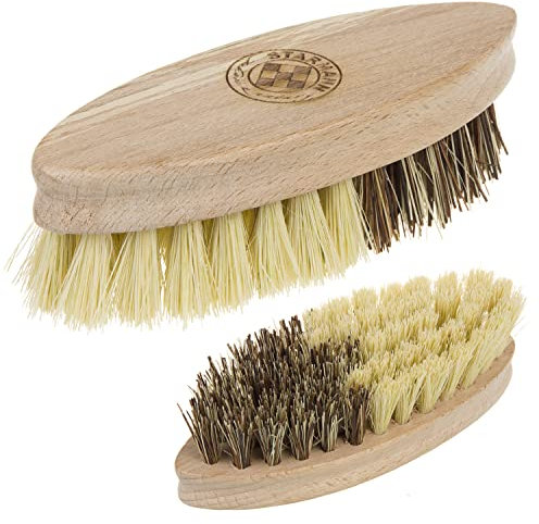 Starmann Brosse à légumes en bois de hêtre et deux types de poils Tampico/Union Brosse de nettoyage pour légumes Brosse à récurer poils naturels