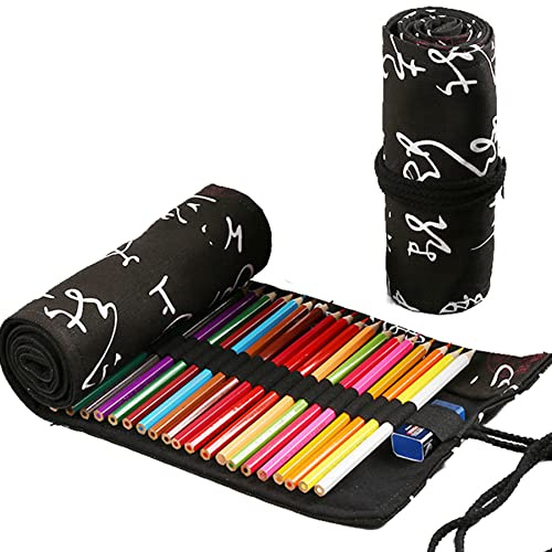 Astuccio in Tela Portamatite, Ouceanwin 72 Fori Roll Up Portapenne in Tela, Retro Matite Accessori Roll Tela Matita Wrap, Studenti Cancelleria Stoccaggio Borsa per Artista, Scuola, Ufficio