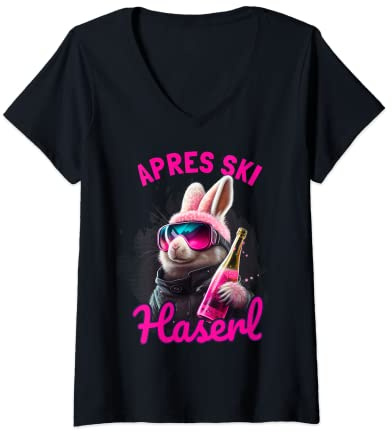 Damen Skifahren Apres Ski Haserl | Apres-Ski T-Shirt mit V-Ausschnitt
