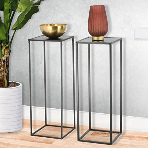 Spetebo Sidobord i metall i set om 2 antracit – 70 cm – av metall med MDF-platta, blommor, pallstativ, våningar, växtkruka hållare
