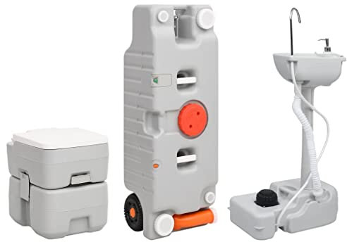 vidaXL Set Toilette Portatile Campeggio Supporto Lavamani Tanica Acqua, Toilette Mobile, Toilette Portatile, postazione lavamani da Campeggio