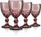 Joeyan Lila Vintage Weingläser mit Geprägtem Design,Farbiger Relief Rotweingläser Weißweingläser,Trinkglas,Kelchgläser,Weinkelch für Wein Saft Getränke,300 ml,Set von 4,Spülmaschinenfest