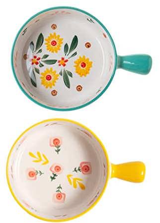 PAREKS Lot de 2 bols à poignée en céramique - Bols à oignon français - Bols à petit déjeuner en céramique - Bols à salade blanche en porcelaine avec poignées - Bols à soupe - Bols à céréales blanches