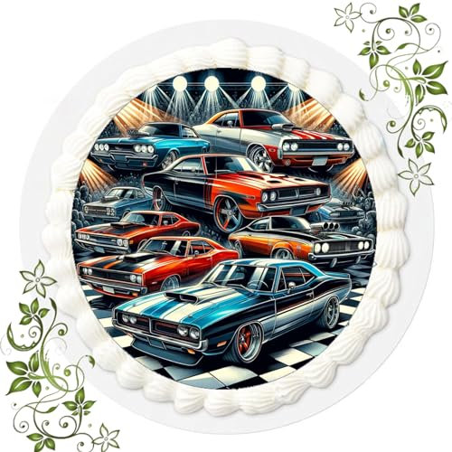 Für den Geburtstag ein Tortenbild, mit Motiv, Essbares Foto für Torten, Tortenbild, Tortenaufleger Ø 20cm ESSPAPIER Muscle Car Nr. 2