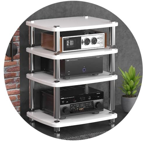 MollyYou AV-Regal 4 Etagen MDF-TV-Ständer Audio-Rack-Schrank HiFi-Rack-Füße Leistungsverstärker-Regal Audio-Video-Komponenten (Weiß, 60 * 48 * 76cm, Modern, 4 Regalbretter)