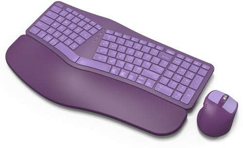 MK960 - Tastiera ergonomica wireless combinata, Bluetooth/2.4G, design diviso con poggiapolsi e mouse wireless regolabile a 4 livelli DPI, multi-dispositivo, ricaricabile, per Windows/Mac/Android