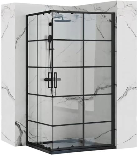 Rea CONCEPT SCHWARZ Duschkabine 80X100x190 cm Transparentes gehärtetes Sicherheitsglas 5 mm (Schwarz) Ohne Duschwanne