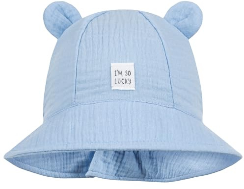 Smarilla Sommerhut Sommermütze Kinderhut Fischerhut Junge Mädchen Babymütze Musselin, Größe: 50-52, Farbe: Hellblau