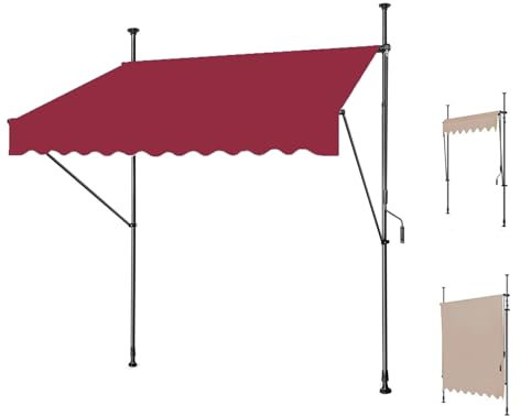 Markise Balkon Ohne Bohren,Klemmmarkise mit Handkurbel Markise 200/250/300/350/400cm,Höhenverstellbare Markise mit Handkurbel,Sonnenschutz Markise für Terrasse Balkon Veranda ( Color : Rosso , Size :