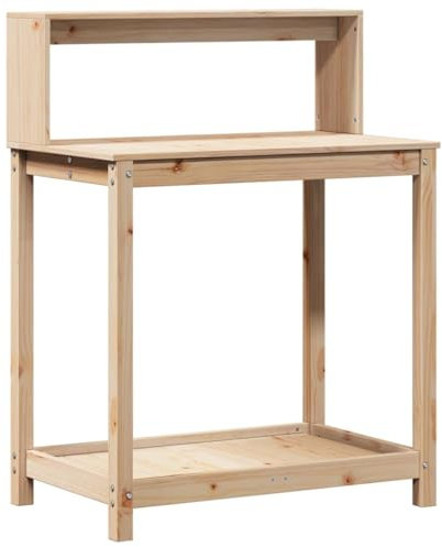 vidaXL Solid Pine Wood Potting Table with Shelves - Outdoor Garden Bench Station for Storage and Display, Brown, 82.5x50x109.5 cm