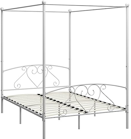 QZZCED Luxus-Betten Hotelbetten Schlafzimmer-Betten Tagesbett Himmelbett-Gestell Weiß Metall 140 x 200 cm für Schlafzimmer, Hotels, Wohnungen