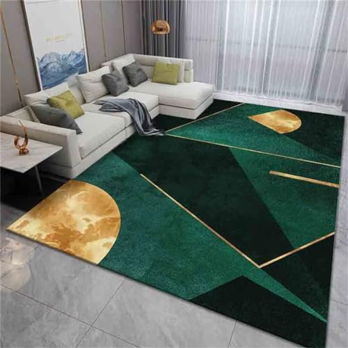 ROSURUG Orientteppiche Zimmer Deko Mädchen Teenager Grünes geometrisches Design gelbe Linie Dekoration modernen Stil Anti-Fouling Teppich Groß