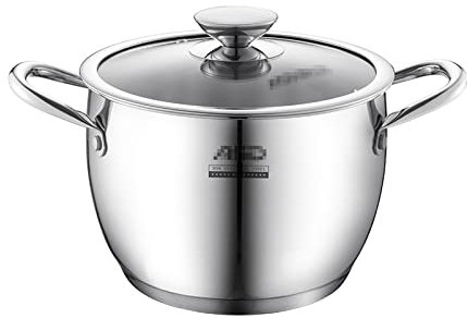Kochtopf Suppentöpfe Suppentopf, 304 Edelstahl Hochleistungs-Induktion - Suppentopf, Schmortopf, Simmertopf, Suppentopf mit Glasdeckel und doppelten hitzebeständigen Griffen, 20 x 15,5 cm