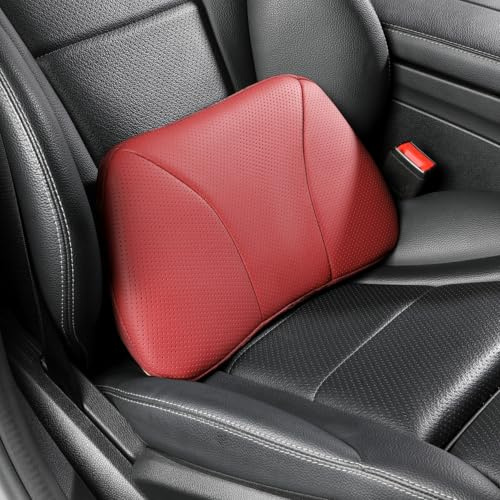 POKSRI Echtes Rindsleder Kissen lordosenstütze Auto,Memory Foam Kissen,lendenkissen,Echtes Leder Rückenlehne,deko,blackroll,Outdoor,Kissen,Sofa(Wein,1p)