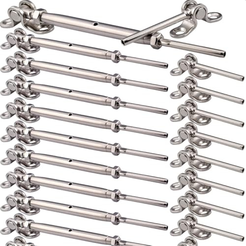 Saiksa Kit de quincaillerie de garde-corps pour câble de 0,3 cm, système de balustrade en bois, tendeur à angle réglable, 10 paires