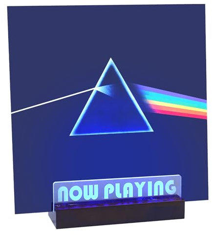 ZEDKEHO Now Playing Vinyl Record Stand - LED Light Vinyl Record Display, Wooden Storage Holder, Accessories for Record Collectors