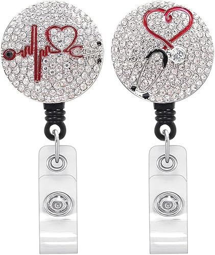 2Pcs Bling Badge Reels Retractable with Alligator Clip,RN Badge Card for ID Holder Gift for Nursing Graduation, Identification Badges, Office Supplies