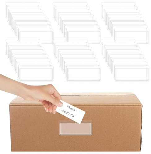 100 Pièces Porte Etiquette Adhesif Porte-Étiquettes Adhésives pour Étagères Transparent Etiquettes Autocollantes 5,3 × 2,5 cm Porte-Carte de Visite pour Bibliothèque Scolaire Fournitures
