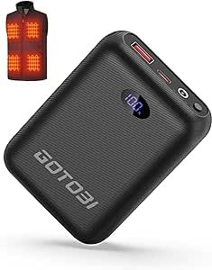 GOTOBI Power Bank für Heizweste - 7,4V/5V 16000mAh Akku mit LED-Display und DC/USB/Type-C-Ausgang für Beheizbare Weste, Jacken und Hoodies, Aktualisierte Version