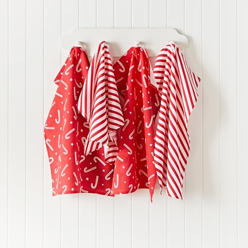 Catherine Lansfield Christmas Candy Cane Cotton 50x75 cm Kitchen Tea Towel Pack of 4 White Red