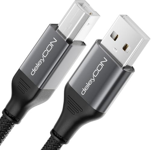 deleyCON 1,5m USB Druckerkabel (für Drucker, Scanner, MIDI) USB-A auf USB-B Kabel Printer Cable Geflochten + Metallstecker für Epson Brother Canon HP Samsung Notebook PC