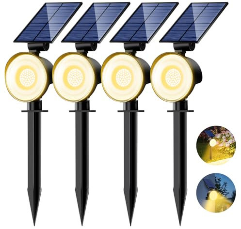 nipify 4 Pezzi Faretti Solari a Led da Esterno, 3 Modalità Luci Solari da Giardino Potenti, Impermeabile Lampade Solare per Patio, Garage, Cortile, Parete, Prato (Bianco Caldo)
