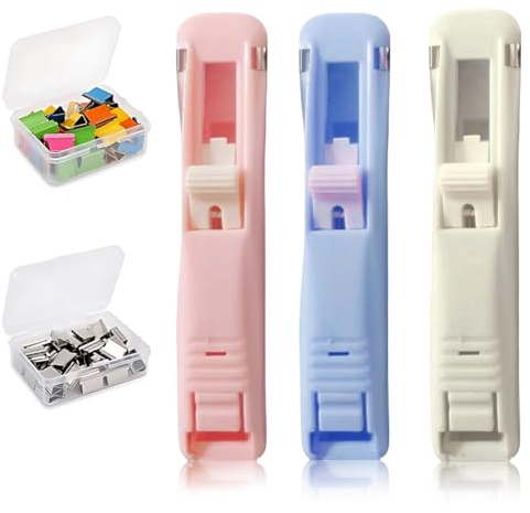Pack of 3Staple Dispenser, Clam Clip Dispenser with 100 Clips for Fixing Loose Leaf Paper Bookbinding Documents Reports Tasks büroklammern spender klammerloser hefter hefter ohne klammern
