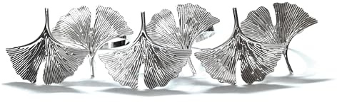 Climple Serviettenringe 6er Set - Ginkgo Biloba Blatt Silber Serviettenringe - Elegante dekorative silberne Serviettenringe Halter Schnallen für Herbst, Urlaub, Thanksgiving Esstisch