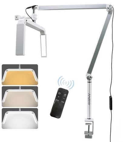 Andoer - Luz cosmética LED, 36 W, luz para videojuegos, regulable, 3200 K-5600 K, luz de media luna plegable con abrazadera en C, soporte de escritorio, trípode de maquillaje, técnica de pestañas