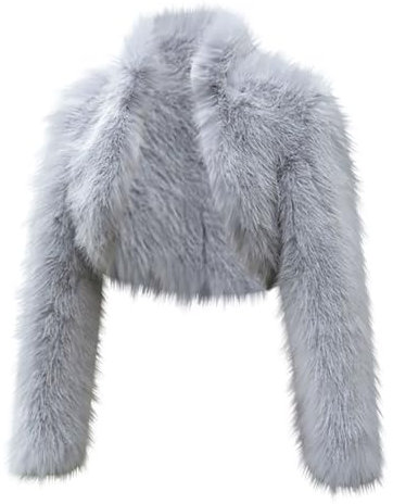 Komiseup Winterjacke Damen, Fleecejacke Damen, Kunstpelz Jacke Mantel Offener Front Crop Wintermantel Kurze Plüschjacke mit Kapuze Elegant Dick Pelzmantel Kunstfell Oberbekleidung Faux Pelz Coat 11