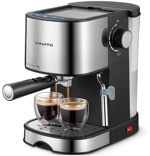 VINATO Machine à Espresso, Machine à espresso, Mousseur à lait, Italien 15 Bar, Pour 1 ou 2 Tasses, Single/Double Shot, Cappuccino