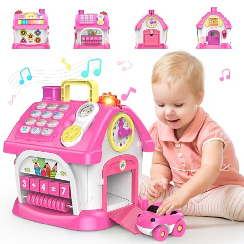 Spielzeug für 1 2 Jahre alte Mädchen: Montessori-Spielzeug für 1 Jahr alt, 6 in 1 Multi-Funktions-Haus Baby-Spielzeug mit Musik/Uhr/Licht/Telefon, Geburtstagsgeschenke für 1 2 Jahre alte Mädchen