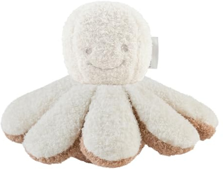 Nattou Kuscheltier-Rassel aus Polyester, Oktopus, Ca. 20 cm, Teddy, Weiß