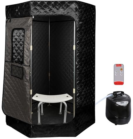 OHMG Sauna, Sauna a vapore portatile, 3L Sauna pieghevole cabina da 1000 W, con telecomando e 1 strumento di fumigazione, per le terme di sauna tenda a casa, disintossicazione (nero(90 x 90 x 180 cm)